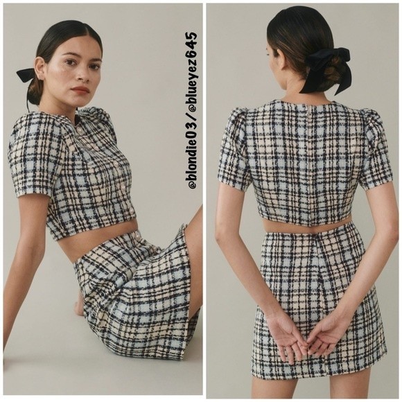 Reformation Nicky Skirt in sky tweed 4 - Picture 2 of 5